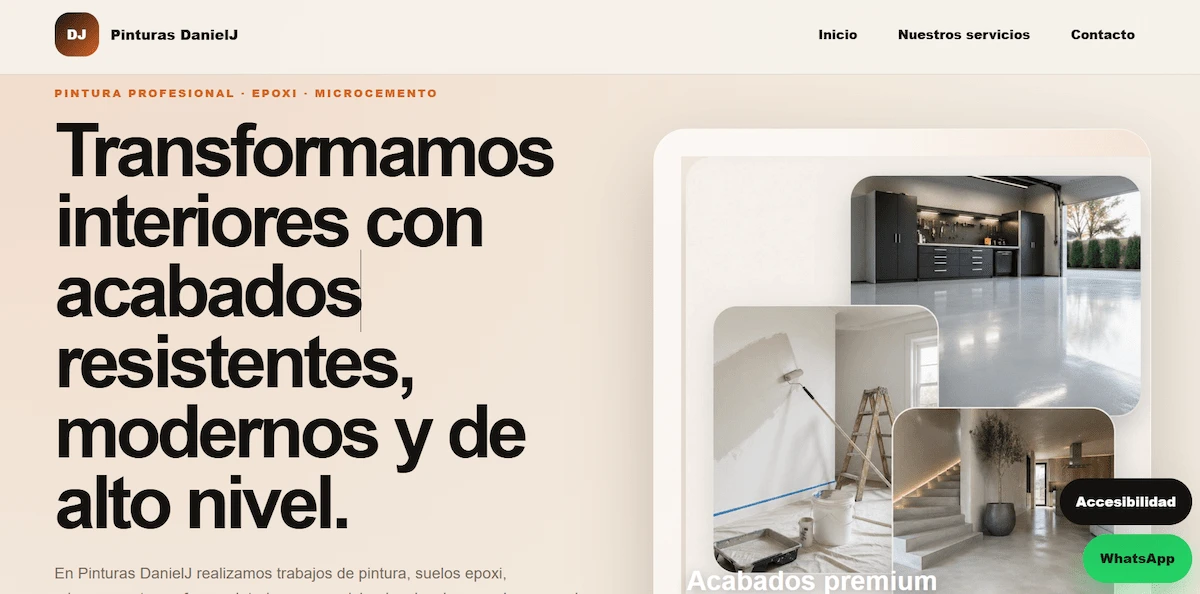 Captura de la web de Pinturas Daniel J creada por Oferly