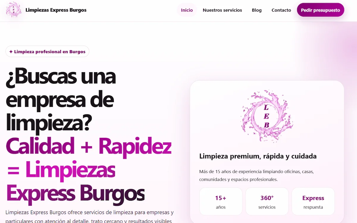 Captura de la pagina de Limpiezas Express Burgos